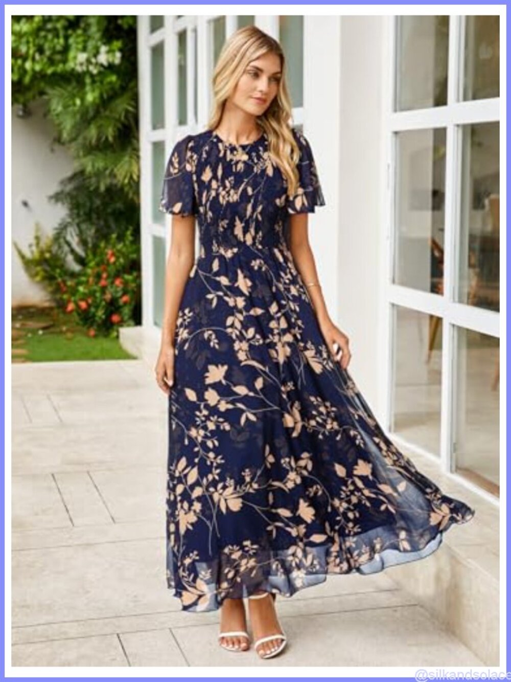 Women's Floral Maxi Dress Boho Chiffon Summer Beach Vacation - Picture 5 of 6